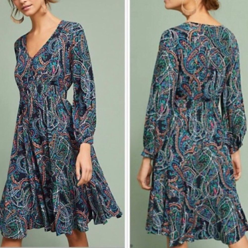 Anthropologie Maeve Maplewood Colorful Paisley Dress